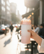 Insulated Stainless Steel Travel Tumbler | Ribbed Thermal Coffee Mug with Leak-Proof Flip Lid for Hot & Cold Drinks 450ML