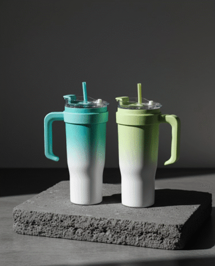 Double Wall Insulated Stainless Steel Travel Mug with Handle & Straw - Hot & Cold Travel 1180mL