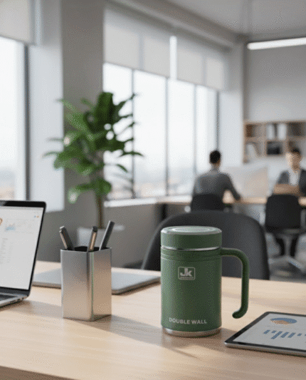 =JK Jiakangcup Double Wall Insulated Stainless Steel Office Cup - Hot & Cold Coffee Mug with Handle"600mL