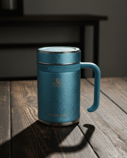 JK Jiakangcup Blue Textured Double Wall Insulated Stainless Steel Office Cup - Hot & Cold Coffee Mug with Handle"600mL