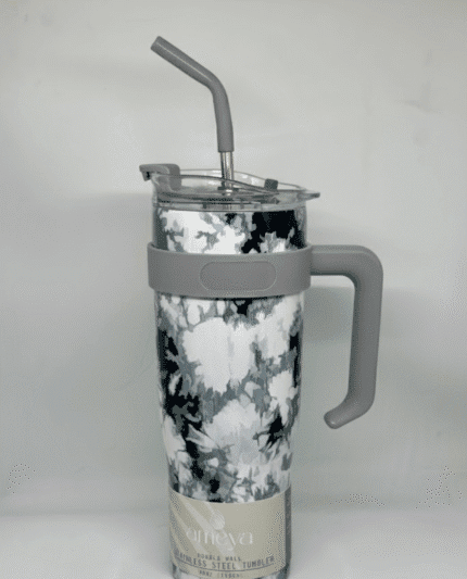 Ameva 40oz (1180mL) Camouflage Double Wall Insulated Stainless Steel Tumbler - Hot & Cold Travel Cup with Handle & Straw 1180.mL