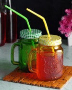Mason Jar Mugs with Handle Multi Colored Lid and Plastic Straw - 480 ml