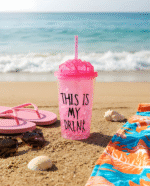 Pink and Purple Acrylic Juice Mugs with Straws