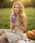 Pink and Purple Acrylic Juice Mugs with Straws