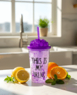 Pink and Purple Acrylic Juice Mugs with Straws