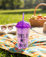 Pink and Purple Acrylic Juice Mugs with Straws