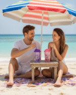 Pink and Purple Acrylic Juice Mugs with Straws