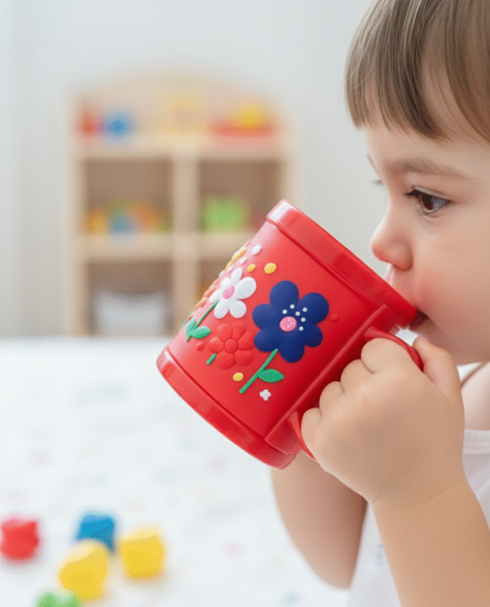 Red Butterfly & Flower Toddler Mug