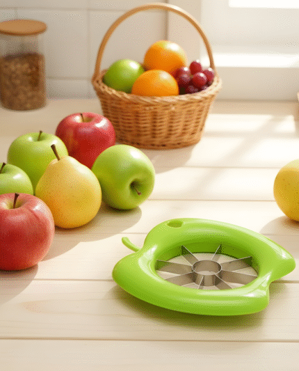 Apple Slicer and Cutter – Stainless Steel Blades, Green Apple Shape