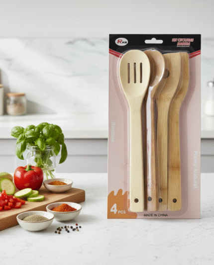4 Pieces Bamboo Spoon Spatula Kitchen Utensil Wooden Cooking Tool Mixing Set