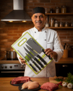 5-piece stainless steel knife set with cutting board