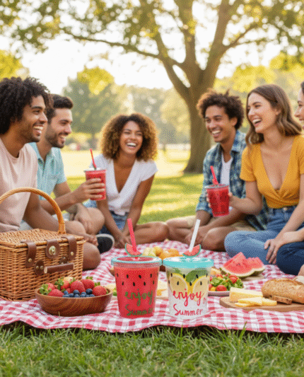 Summer Splash Watermelon Tumbler with Straw – Reusable Drink Cup