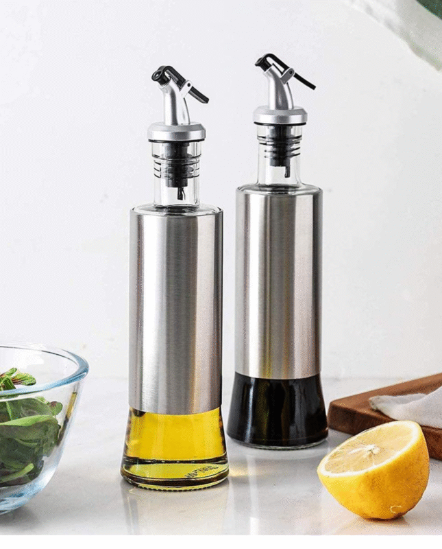 =300ML Kitchen Glass Oil Bottle Stainless Steel Leak-Proof Soy Sauce Vinegar Storage