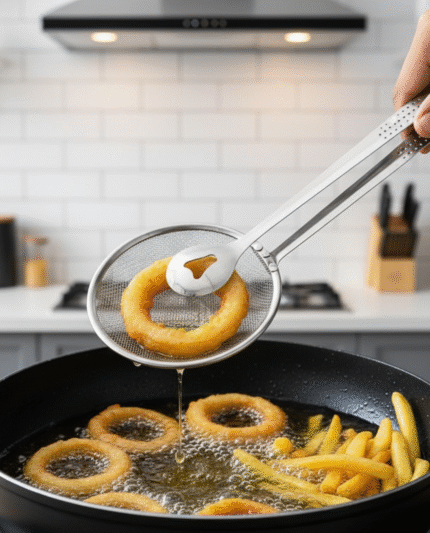 Functional 2-in-1 Fry Tool Filter Spoon Strainer With Clip, Oil Frying BBQ Filter Stainless Steel