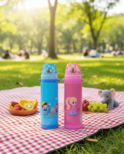 600ML Water bottle for kids hot and cool stainless steel inside push button drink with sipper
