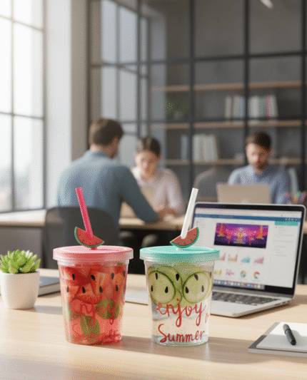 Summer Splash Watermelon Tumbler with Straw – Reusable Drink Cup