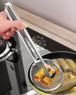 Functional 2-in-1 Fry Tool Filter Spoon Strainer With Clip, Oil Frying BBQ Filter Stainless Steel