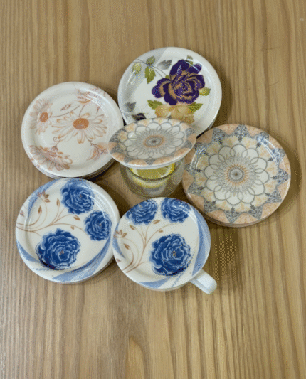 Imported Small Plates For coffee cup Cover Plate - Drinking water Glass Cover Plate With Multiple Design ( Pack of 6)