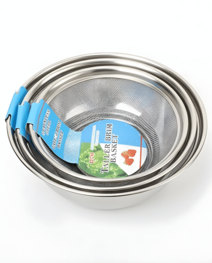 Kitchen Stainless Steel 3pcs Set Mesh Strainer Colander Corner Taller Brim Basket